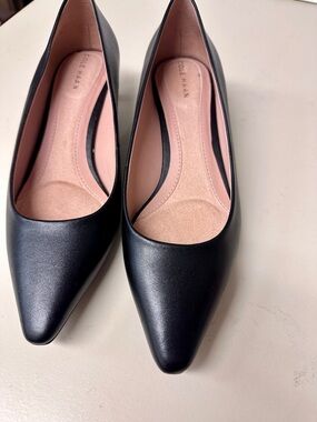 Cole Haan Black Pointed-Toe Kitten Heels with Pink Insole
